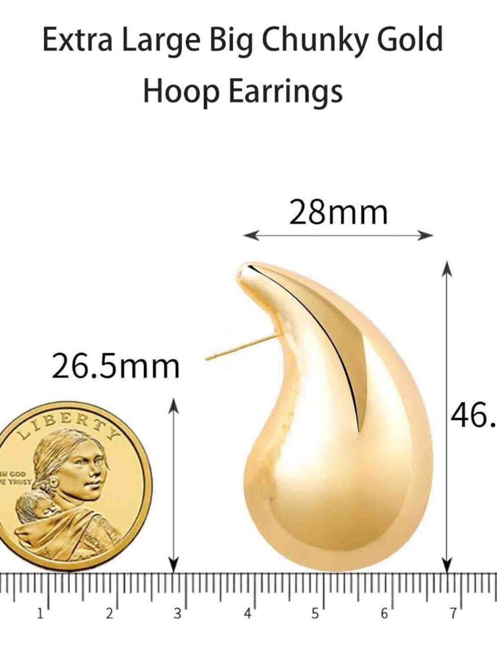Extra Large Big Drop Earrings for Women, Oversized Chunky Gold Hoop Earrings Lig - Picture 7 of 7